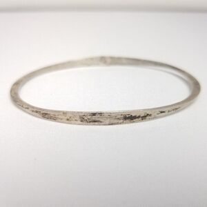 Vintage Sterling Silver Skinny Bangle Bracelet, Peg Clasp, Signed PJ, Estate